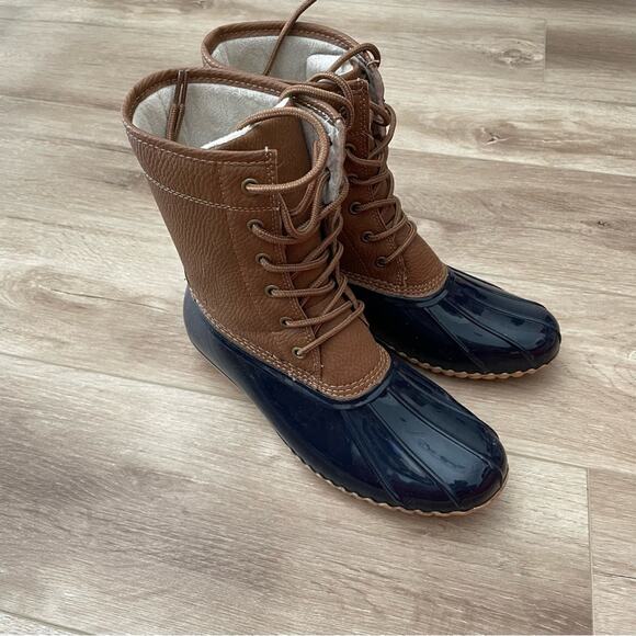 JBU by Jambu Women's Navy/Tan Lace Up Maplewood Waterproof Duck Boots sz 8 - Picture 4 of 9